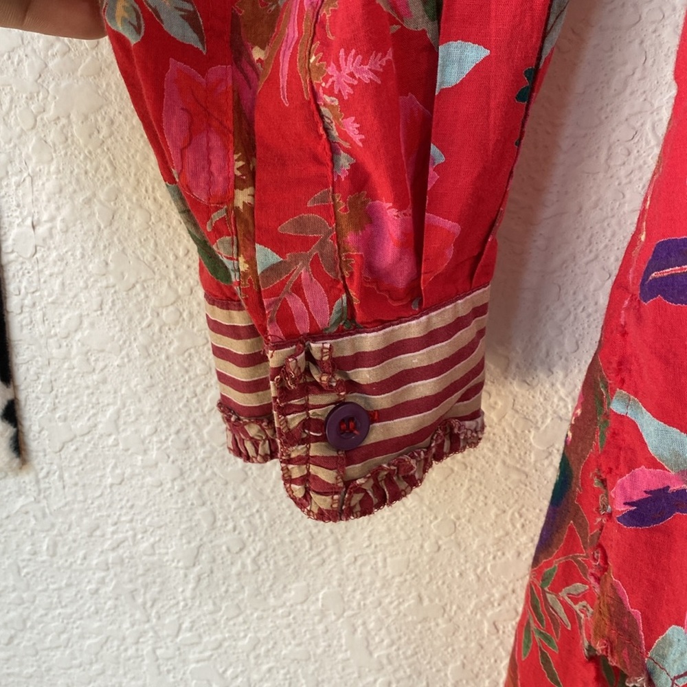 Jaded Gypsy In the Meadow Red Floral Cotton Button-Up Blouse - Picture 2 of 8